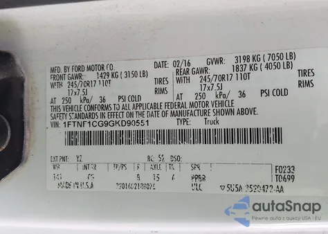 2016 Ford F-150 Xl из США, поврежденный, VIN 1FTNF1CG9GKD90551